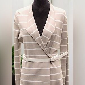 Calvin Klein Knit Striped Belted Jacket/Cardigan EUC
